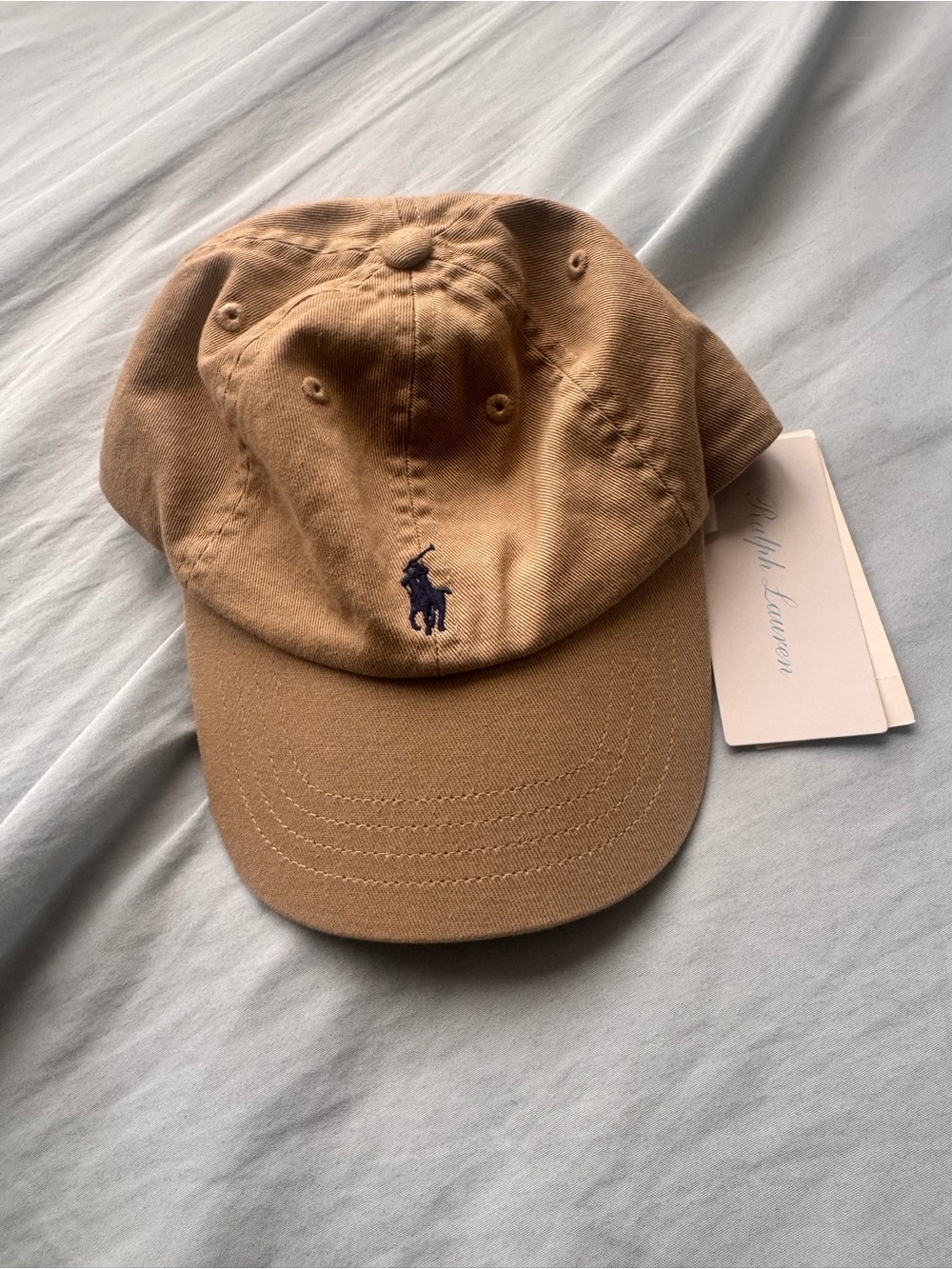 Kids Ralph Lauren Polo Tan Baseball Cap with Navy Logo